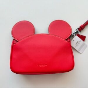 Coach x Disney Mickey Mouse Ear Leather Wristlet NWT – Red – Limited Edition